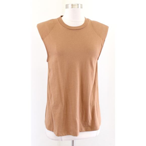 Tibi Camel Tan Padded Shoulder Sleeveless Muscle Style Top Tee Shirt Size XS - Picture 3 of 7